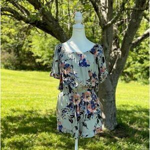Umgee Women's Floral Short Sleeve Off the‎ Shoulder Ruffled Romper Size Medium